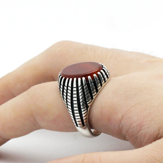 Anillo de piedra de ágata Natural para hombre, de Plata de Ley 925, estilo Retro Vintage, Plata tailandesa, joyería de boda turca, joyería fina - malaquita tienda 36