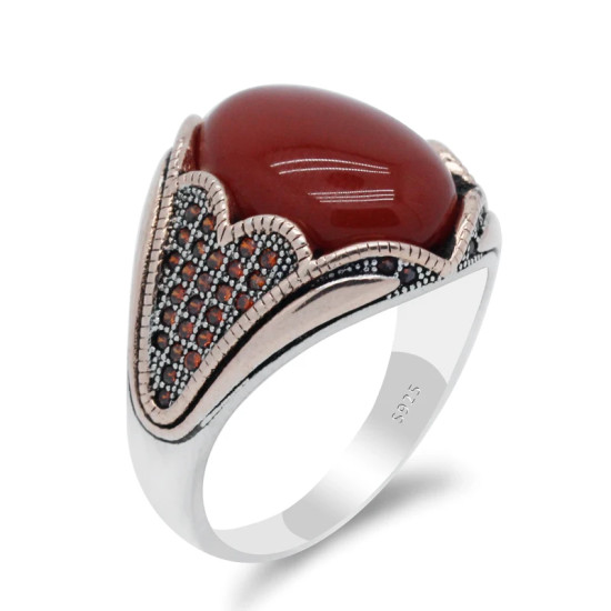 Anillo Vintage de piedra de ágata Natural para hombre, de Plata de Ley 925 con piedra de ágata, anillo de piedras preciosas naturales Aqeeq, regalo de joyería hermosa - malaquita tienda 36