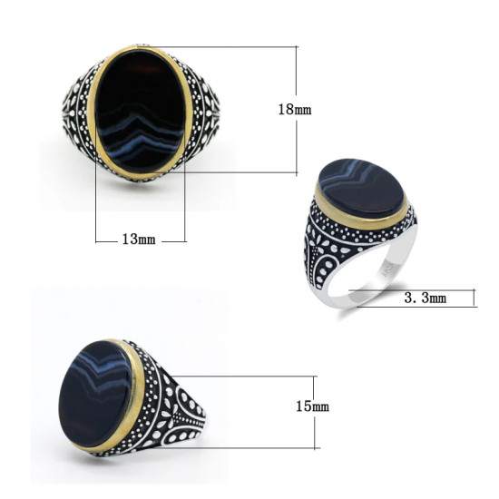 Anillo de Plata de Ley 925 con piedra de ágata negra Natural, joyería de fiesta de boda, Estilo Vintage, Plata tailandesa - malaquita tienda 36