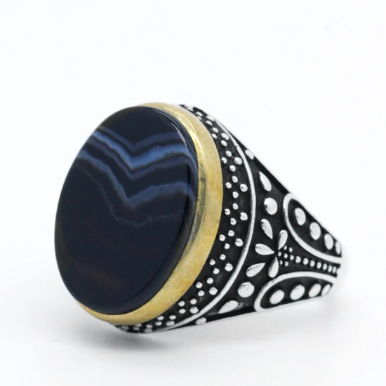 Anillo de Plata de Ley 925 con piedra de ágata negra Natural, joyería de fiesta de boda, Estilo Vintage, Plata tailandesa - malaquita tienda 36