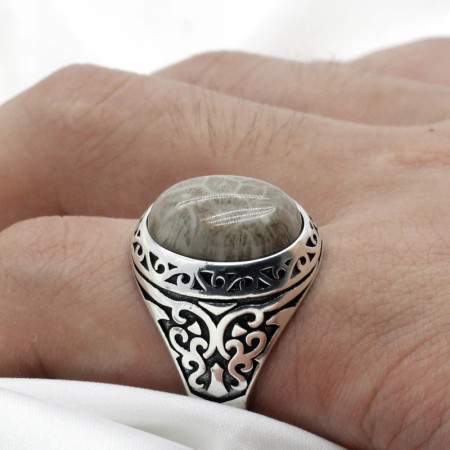Anillo de plata esterlina 925 para hombre, sortija de estilo Punk, mariposa, piedra de Coral Natural, joyería de fiesta, anillo de boda Anillo de plata esterlina 925 para hombre, sortija de estilo Punk, mariposa, piedra de Coral Natural, joyería de fiesta, anillo de boda