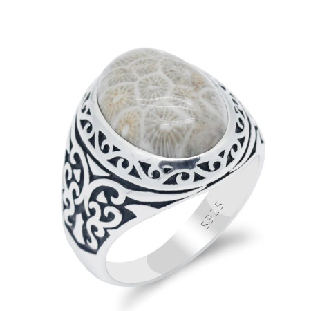 Anillo de plata esterlina 925 para hombre, sortija de estilo Punk, mariposa, piedra de Coral Natural, joyería de fiesta, anillo de boda Anillo de plata esterlina 925 para hombre, sortija de estilo Punk, mariposa, piedra de Coral Natural, joyería de fiesta, anillo de boda