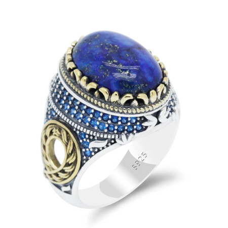 Anillo de Plata de Ley 925 con piedra lapislázuli Natural para hombre, sortija de energía de la suerte, joyería turca hecha a mano, regalo exquisito