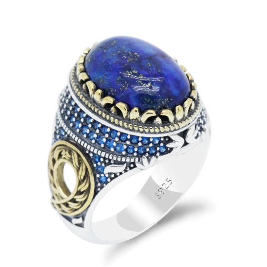 Anillo de Plata de Ley 925 con piedra lapislázuli Natural para hombre, sortija de energía de la suerte, joyería turca hecha a mano, regalo exquisito - malaquita tienda 36