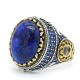 Anillo de Plata de Ley 925 con piedra lapislázuli Natural para hombre, sortija de energía de la suerte, joyería turca hecha a mano, regalo exquisito - malaquita tienda 36